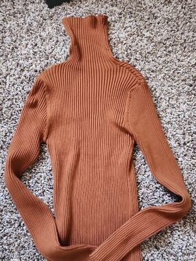 SHEIN Ribbed Turtleneck Sweater - Rust Orange